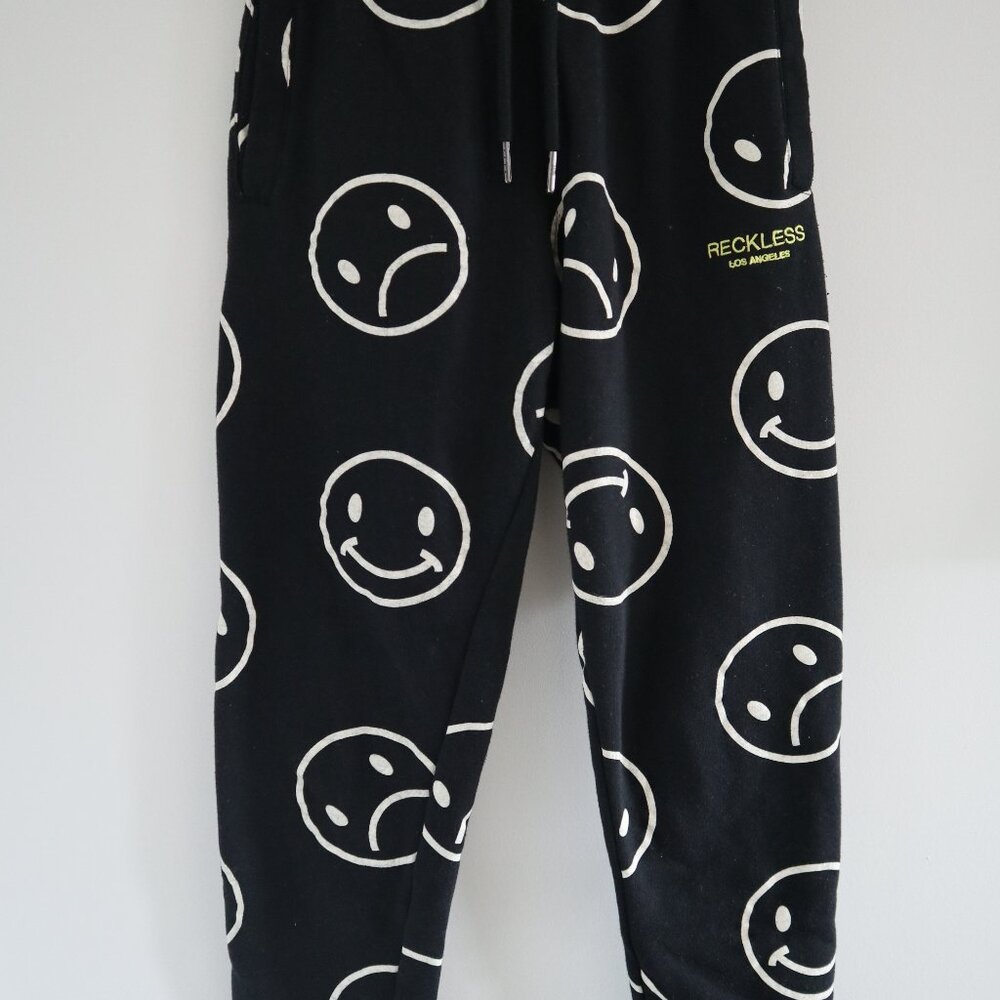Young & Reckless sweatpants, youth size M (10/12) - happy and sad smiley faces
